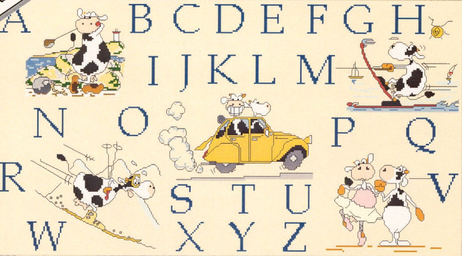 Schema punto croce Alfabeto mucche