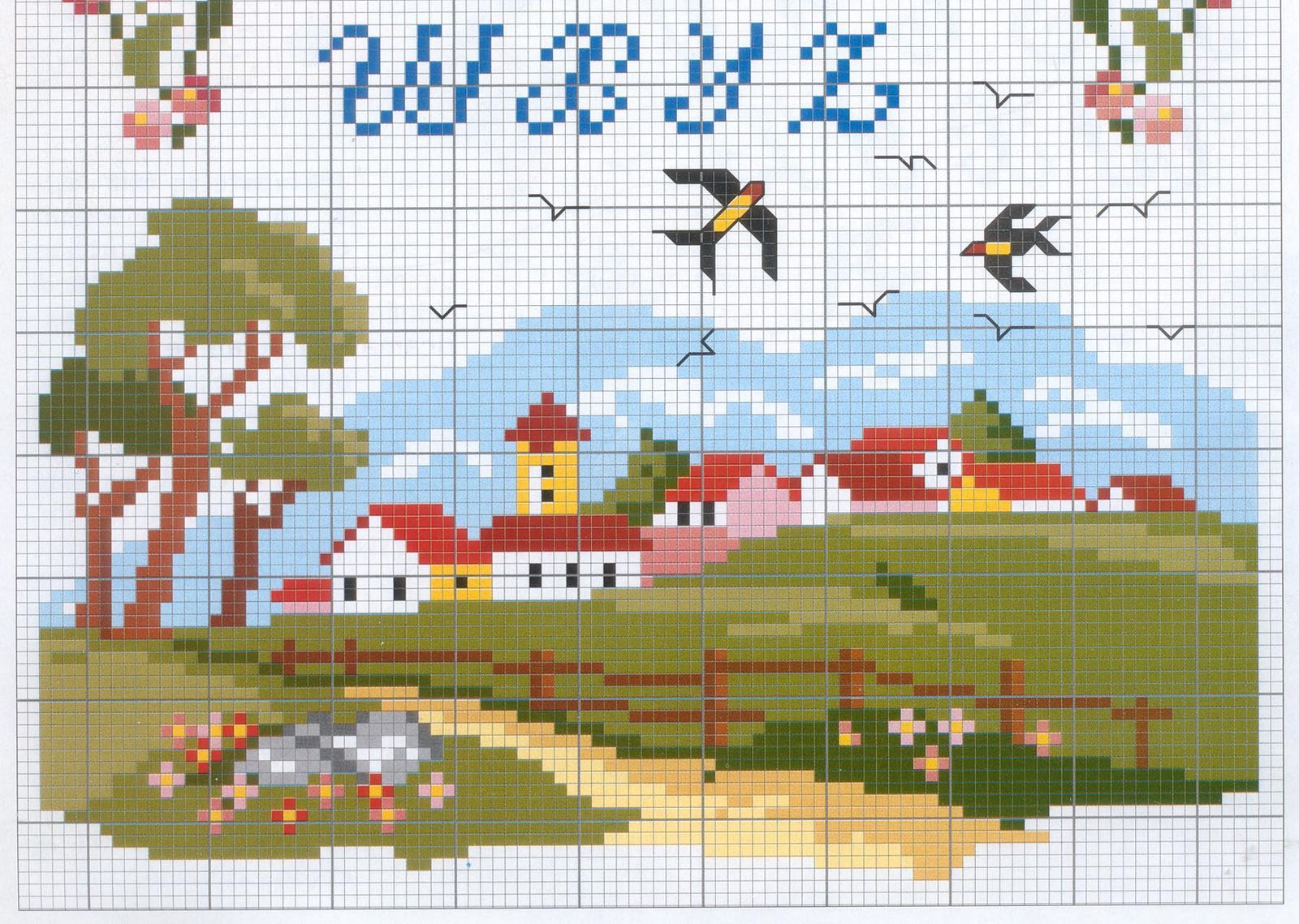 Schema punto croce Alfabeto paesaggio 6