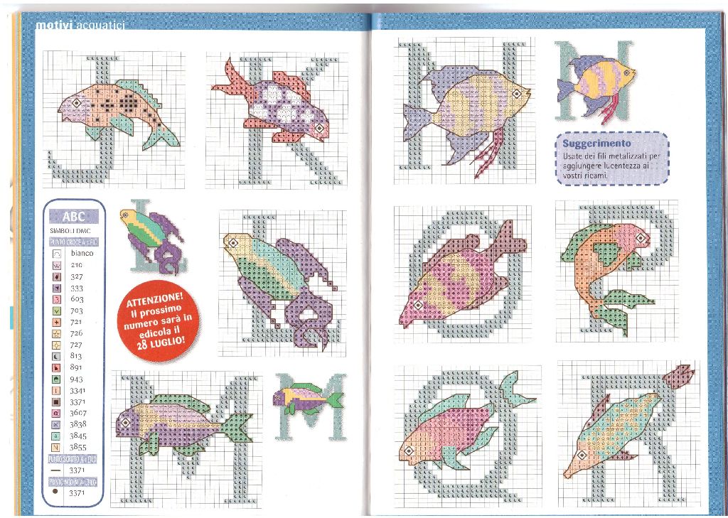 Schema punto croce Alfabeto pesci 2