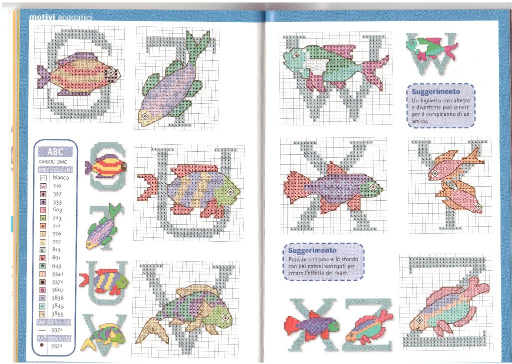 Schema punto croce Alfabeto pesci 3