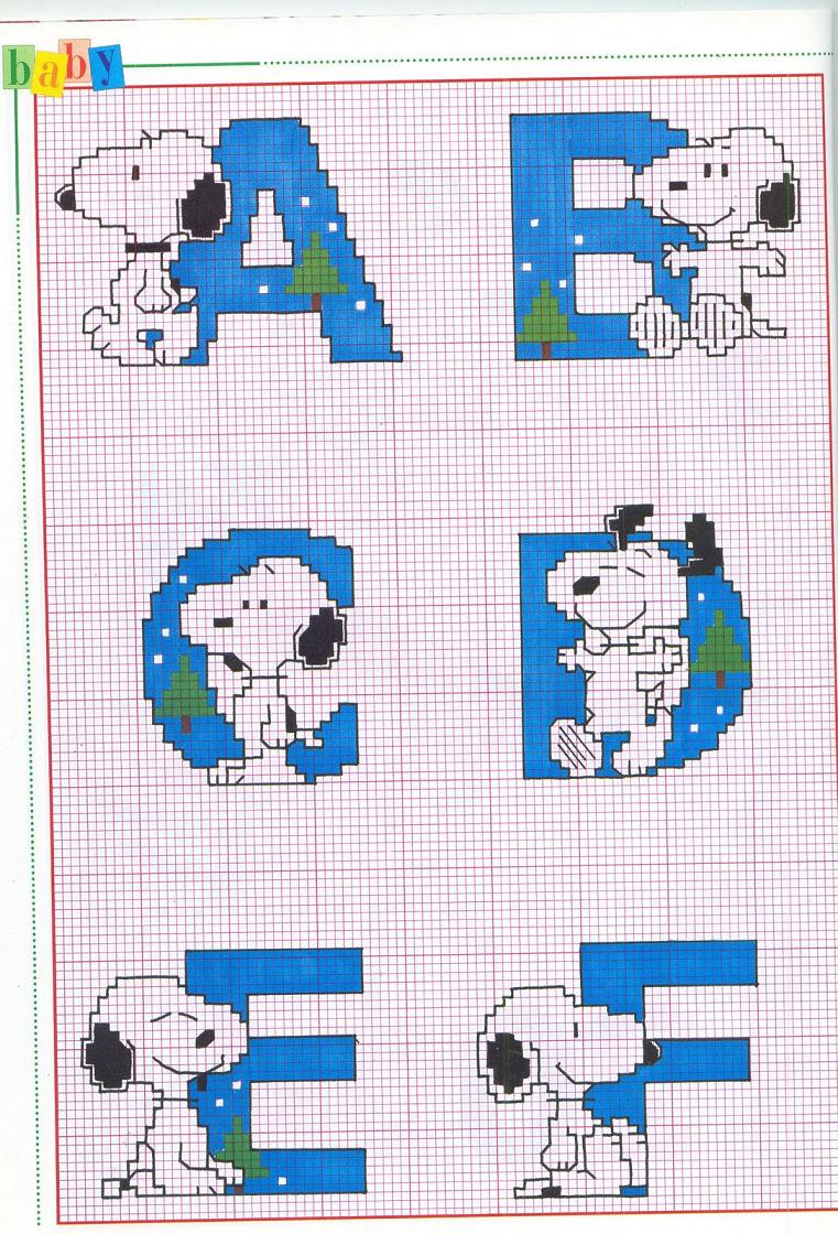 Schema punto croce Alfabeto snoopy natale 1