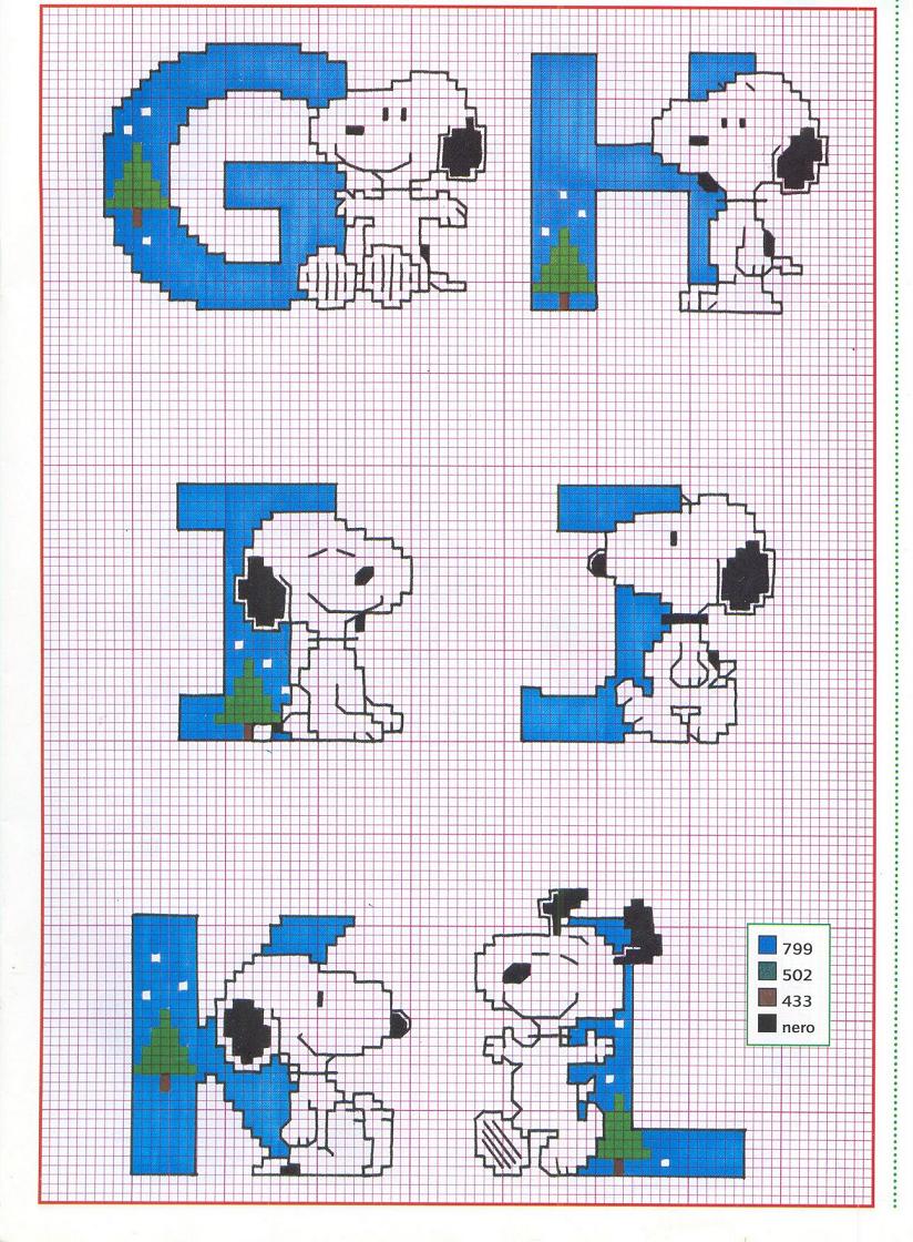 Schema punto croce Alfabeto snoopy natale 2