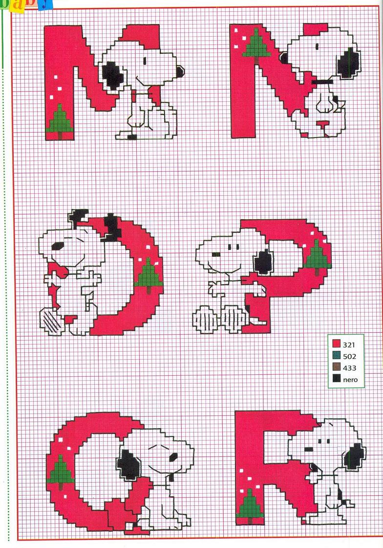 Schema punto croce Alfabeto snoopy natale 3