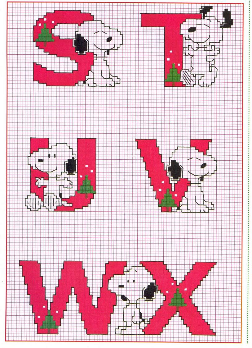 Schema punto croce Alfabeto snoopy natale 4