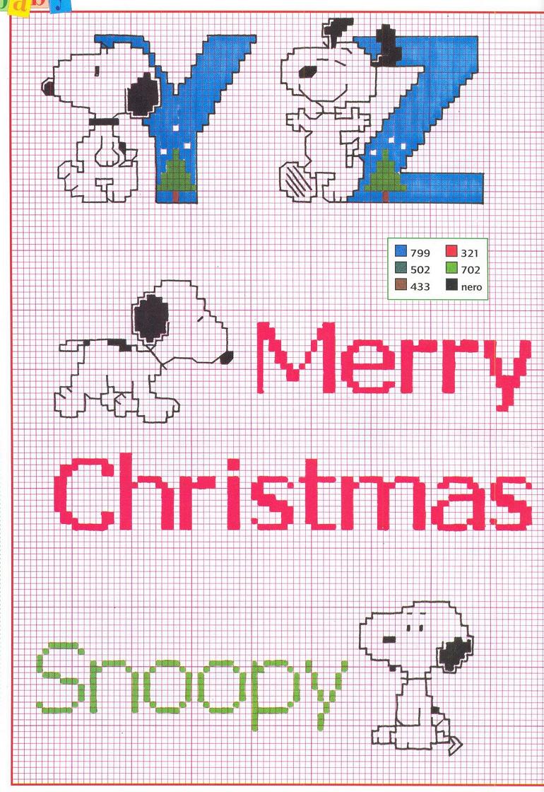 Schema punto croce Alfabeto snoopy natale 5