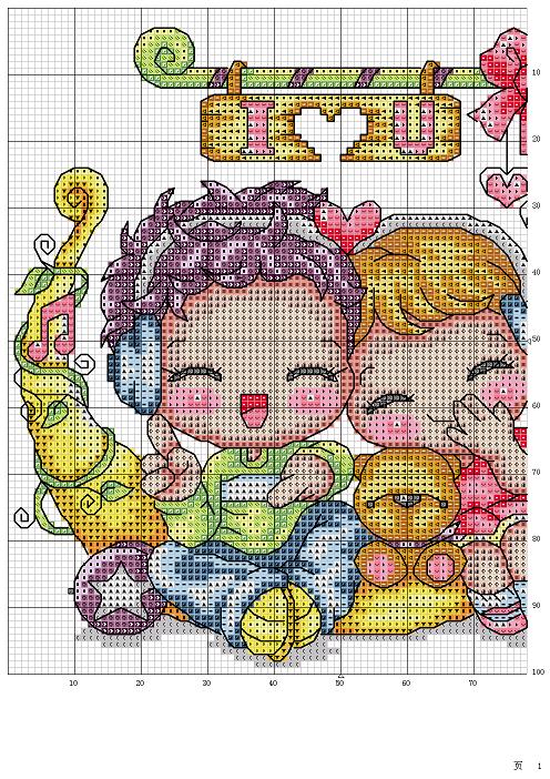 Schema punto croce Bimbi sorridenti 1