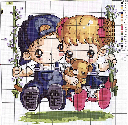 Schema punto croce Bimbi su altalena