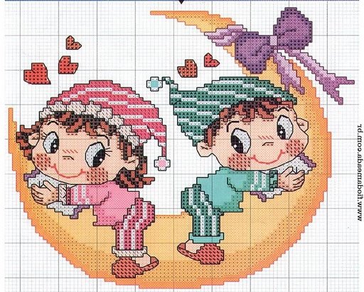 Schema punto croce Bimbi su luna