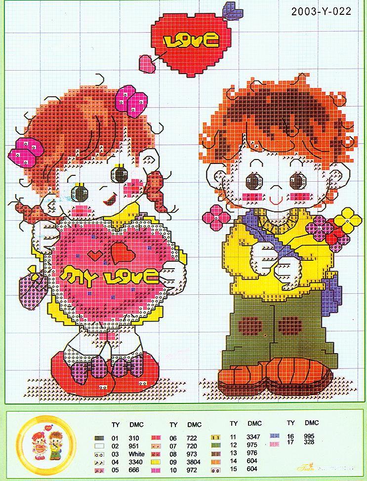 Schema punto croce Bimbi cuoricino