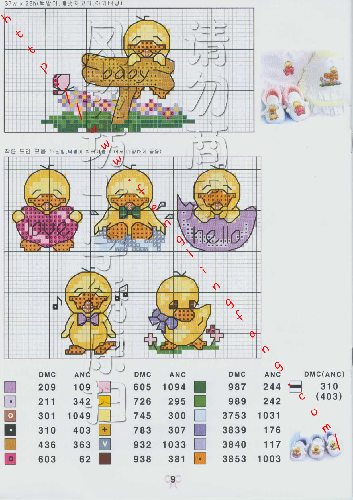 Schema punto croce Japan pulcini