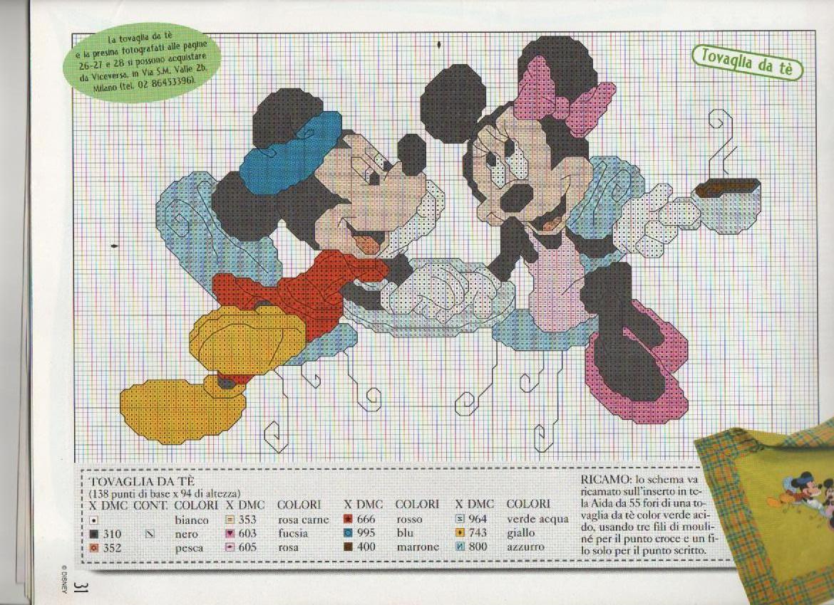 Schema punto croce Minnie topolino tovaglia