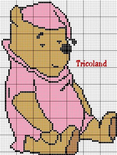 Schema punto croce Pooh notte rosa