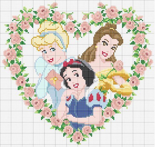 Schema punto croce Principesse cuore