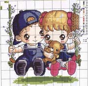 Schema punto croce Bimbi-su-altalena