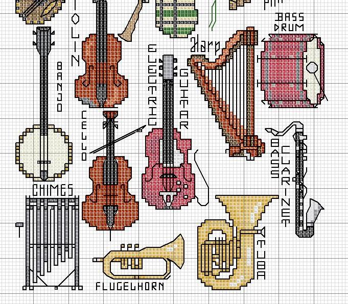 Schema punto croce Strumenti musicali4