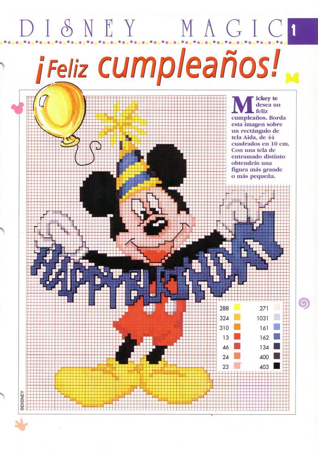 Schema punto croce Topolino auguri