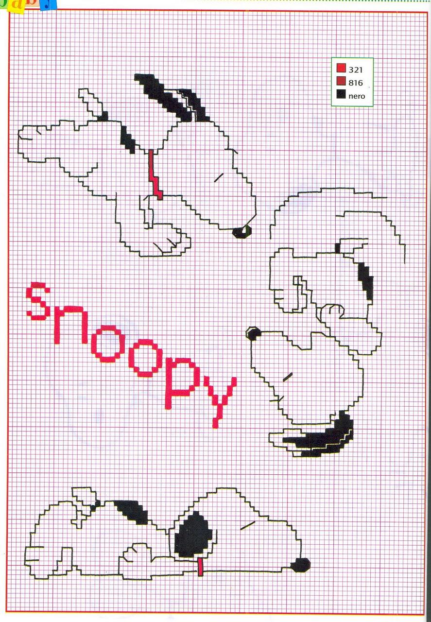 Schema punto croce Tre snoopy