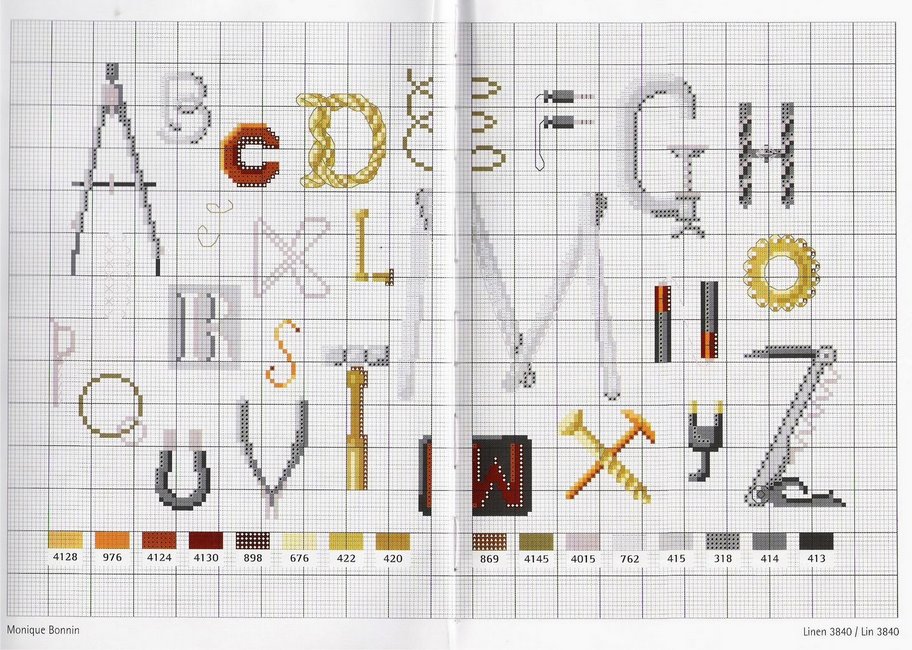 Schema punto croce Alfabeto attrezzi