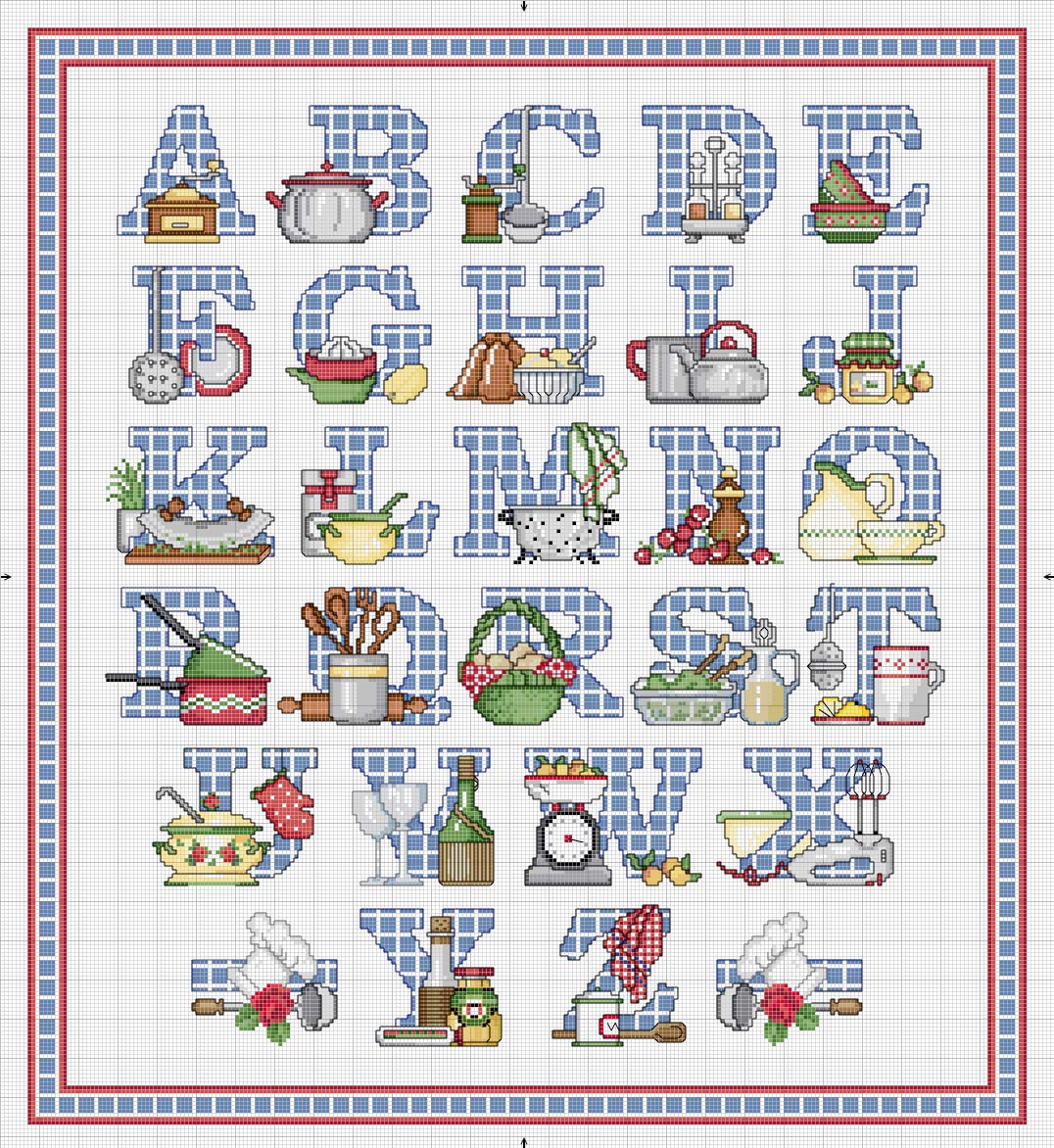 Schema punto croce Alfabeto cucina