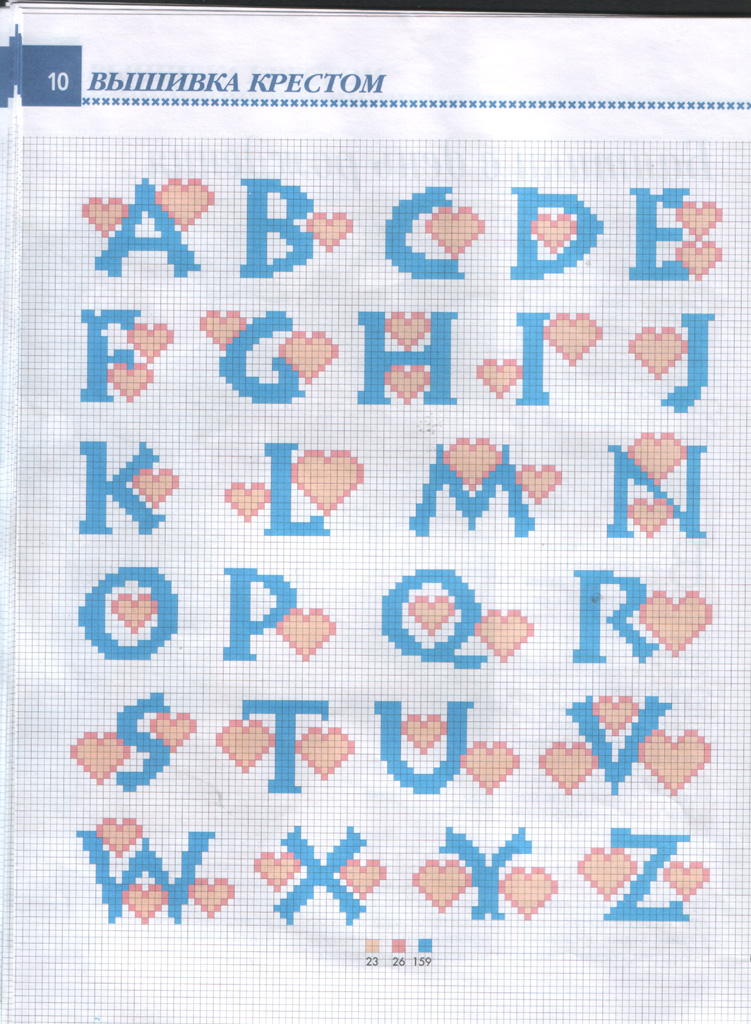 Schema punto croce Alfabeto cuoricini