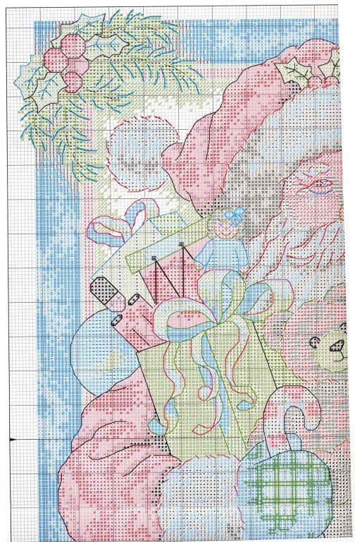 Schema punto croce Babbonatale regali 1