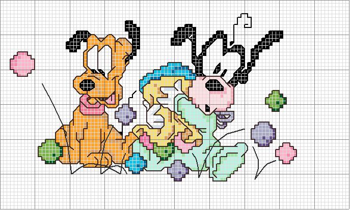 Schema punto croce Baby pippo e pluto