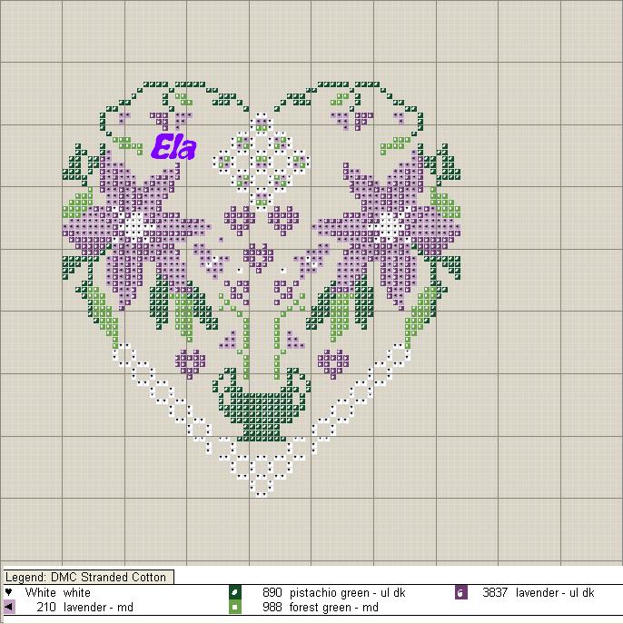 Schema punto croce Cuore vaso viole