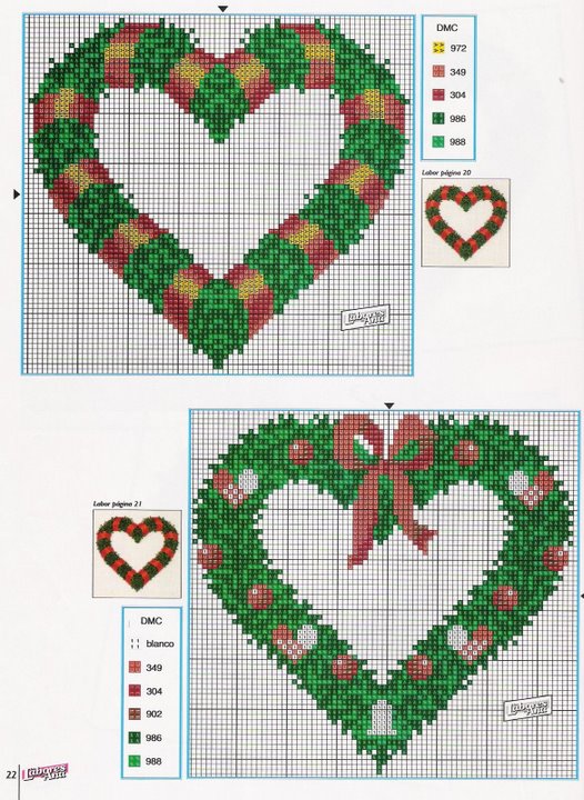 Schema punto croce Cuori ghirlande