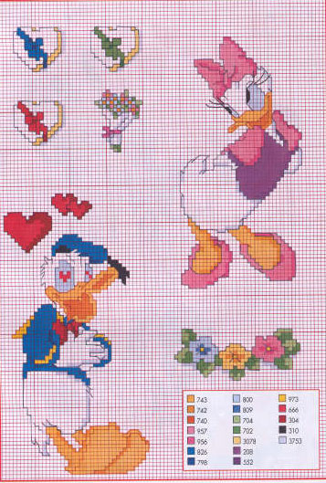 Schema punto croce Donald daisy 1