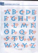 Schema punto croce alfabeto cuoricini