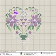 Schema punto croce cuore vaso viole