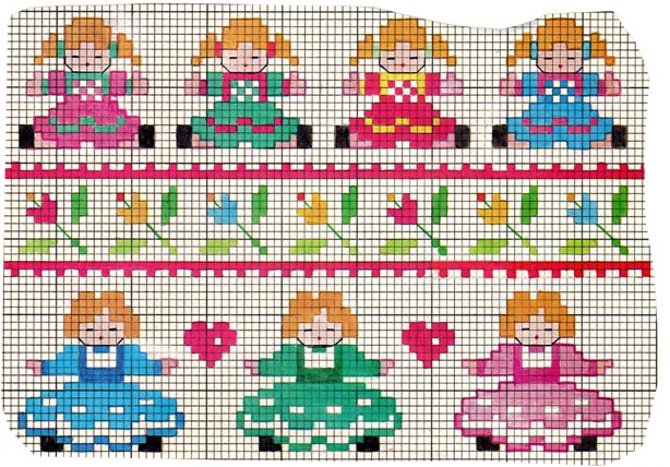 Schema punto croce Bamboline varie