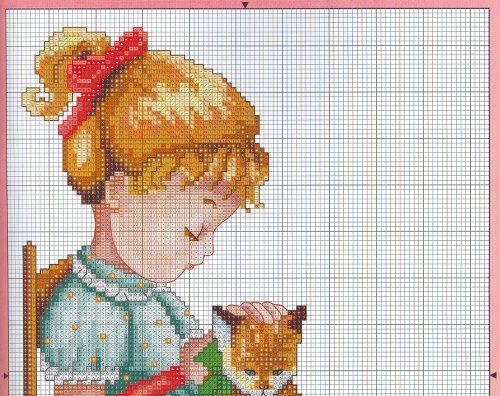 Schema punto croce Bimba gattino 2