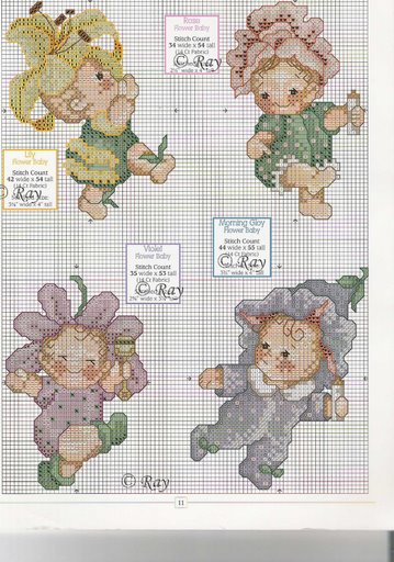 Schema punto croce Bimbi a fiori