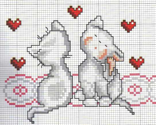 Schema punto croce Coppia gattini cuoricini
