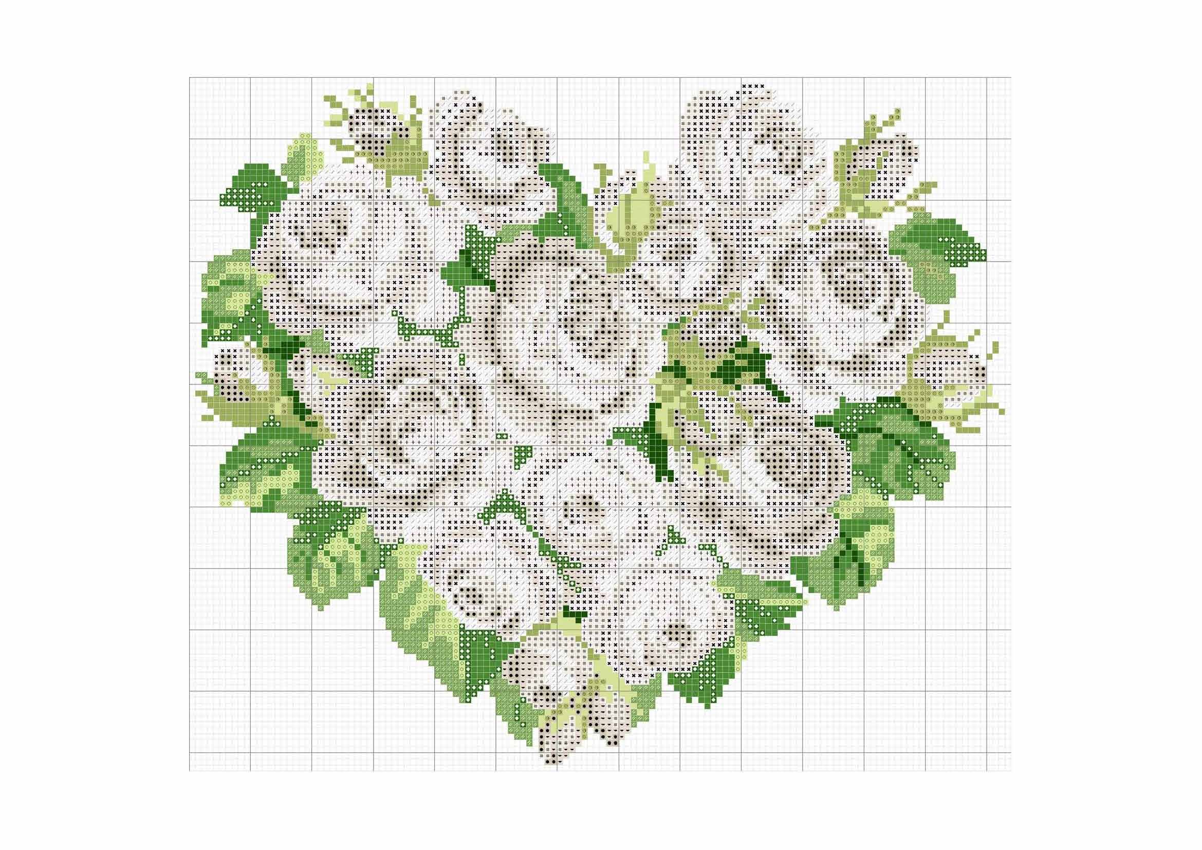 Schema punto croce Cuore rose bianche