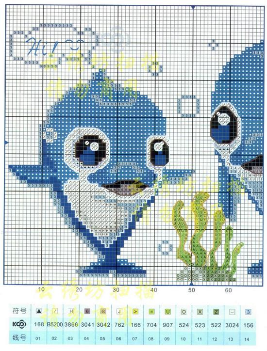 Schema punto croce Cuscini delfini 2