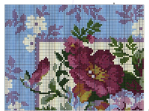 Schema punto croce Cuscino fiori country 1