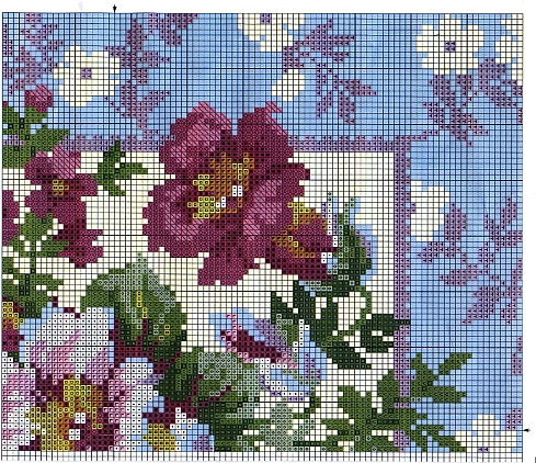 Schema punto croce Cuscino fiori country 2