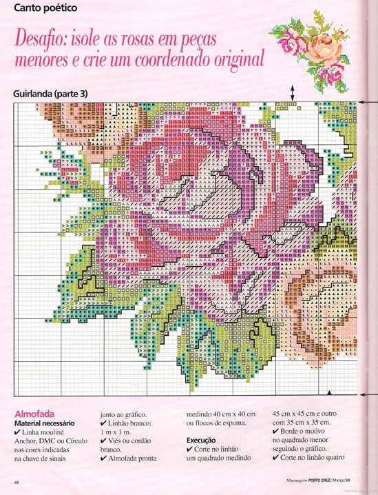 Schema punto croce Cuscino rose belle 3