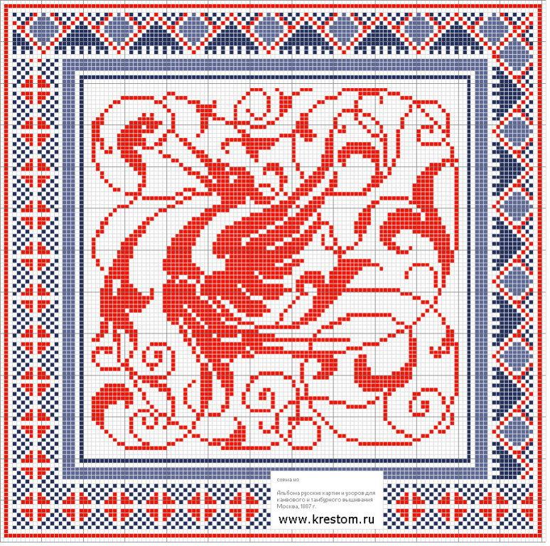 Schema punto croce Cuscino uccello stilizzato