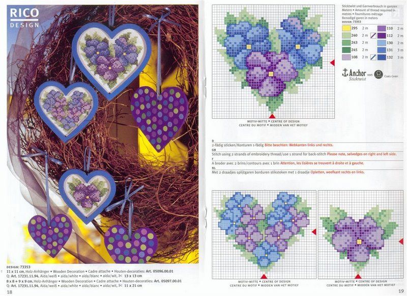 Schema punto croce Fiori a cuore