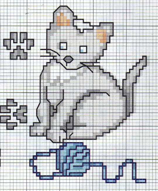 Schema punto croce Gattino con gomitolo 1