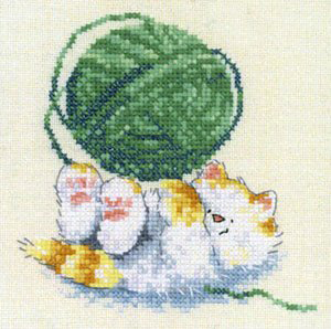 Design Works Crafts Kit Punto Croce Contato – Gattino Psichedelico, Dimensioni Finali 28x35,6 Cm, Su Tela Aida 14 Count