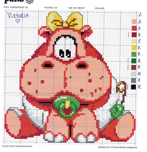 Schema punto croce Ippopotamo con ciuccio