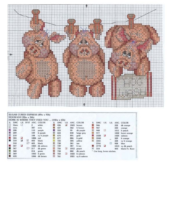 Schema punto croce Maialini a stendere