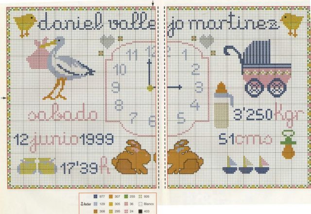 Schema punto croce Orologio nascita