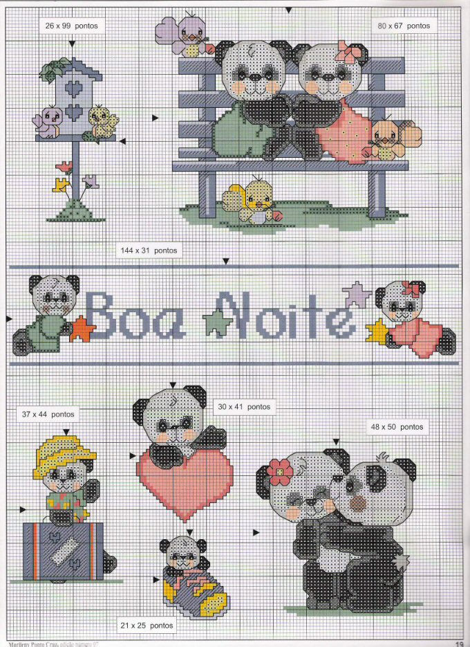 Schema punto croce Panda buonanotte