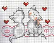 Schema punto croce Coppia Gattini Cuoricini