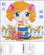 Schema punto croce Cuscino Bimba 1